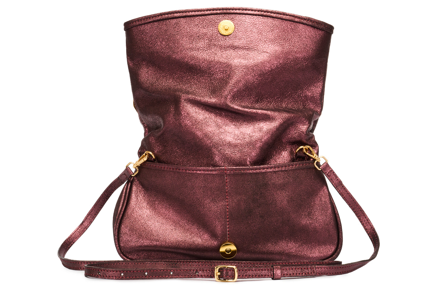 bolsa artesanal de couro roxo com alça