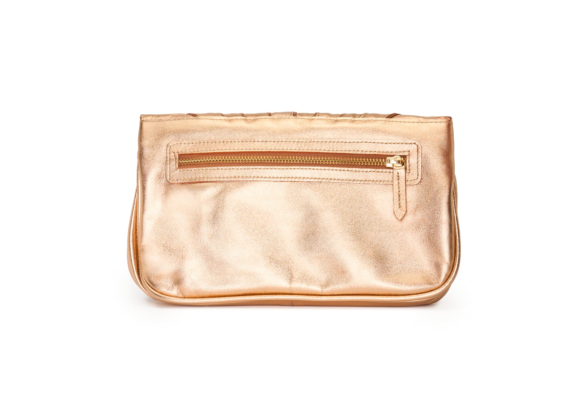bolsa de couro cobre com bolsinhos e alça transversal 