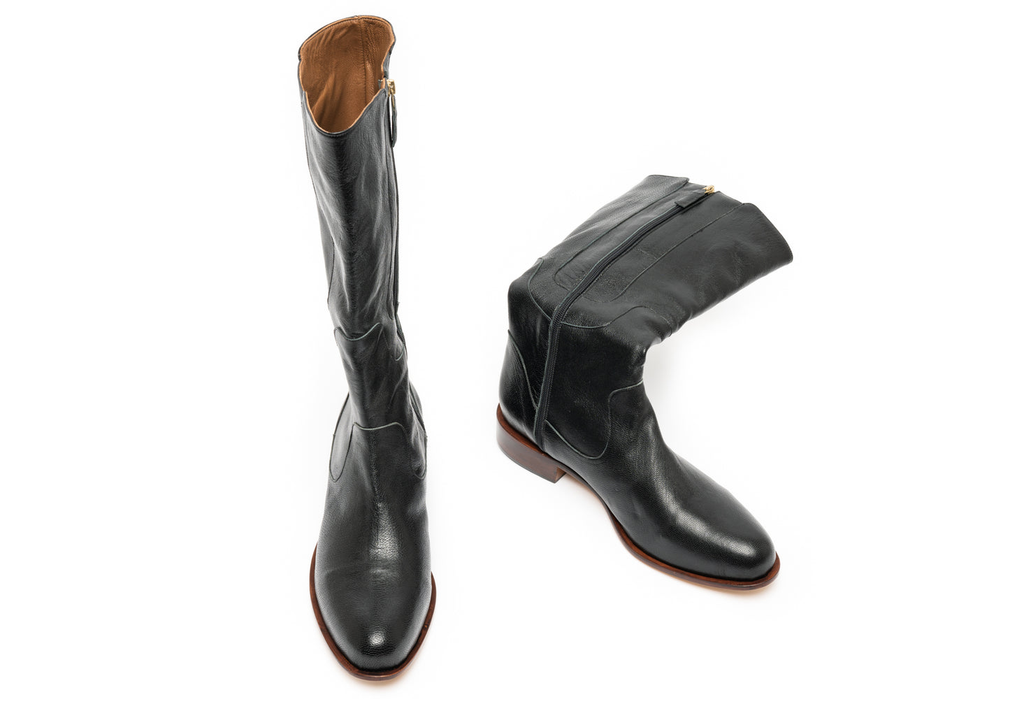 bota feminina de cano alto preta de couro 