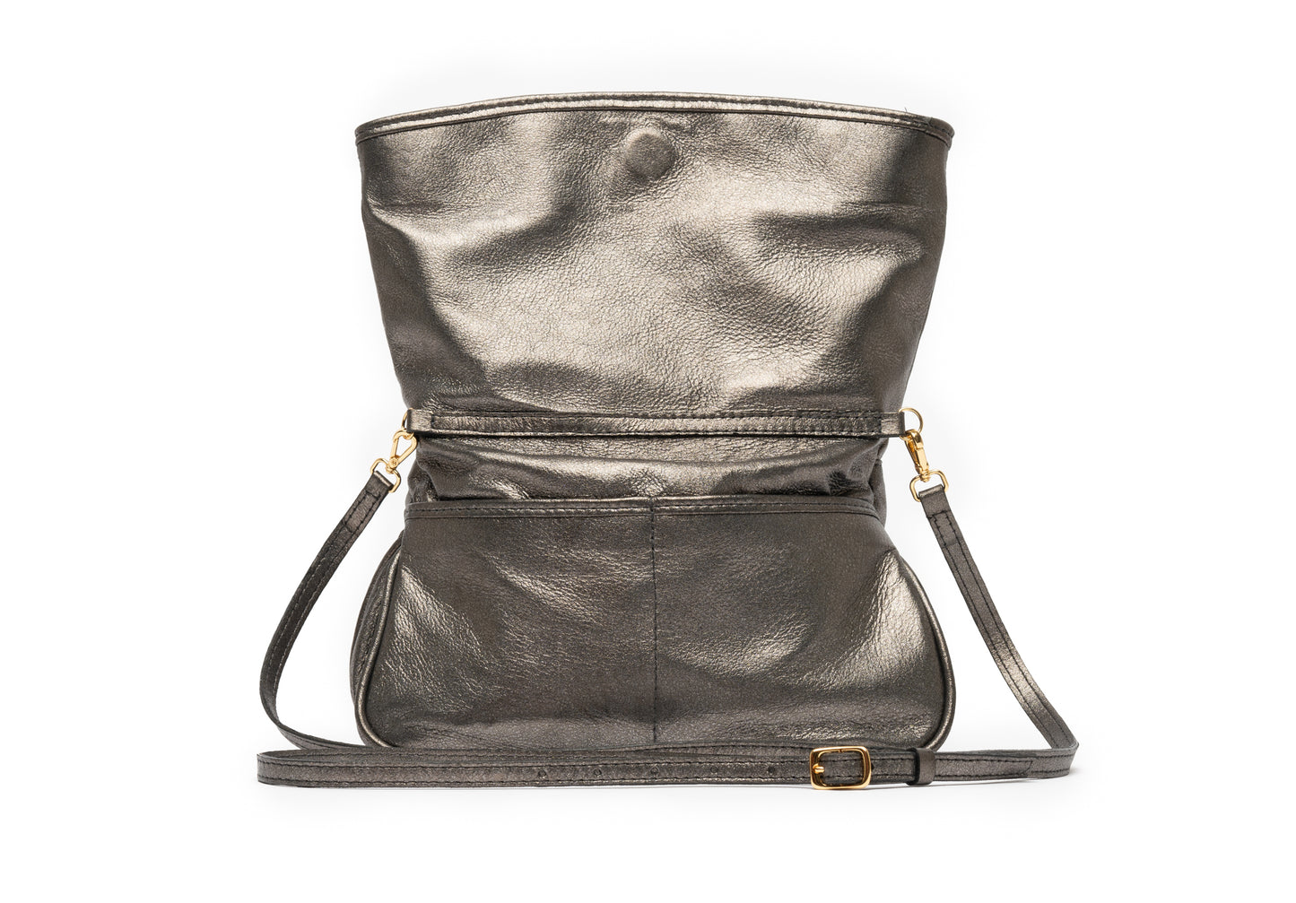 Bolsa de couro feminina artesanal grafite com alça 