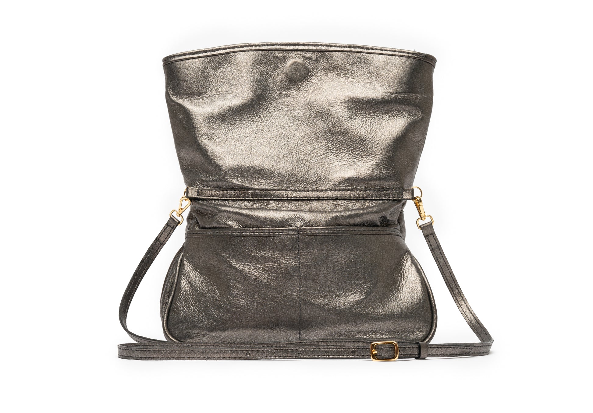 Bolsa de couro feminina artesanal grafite com alça 