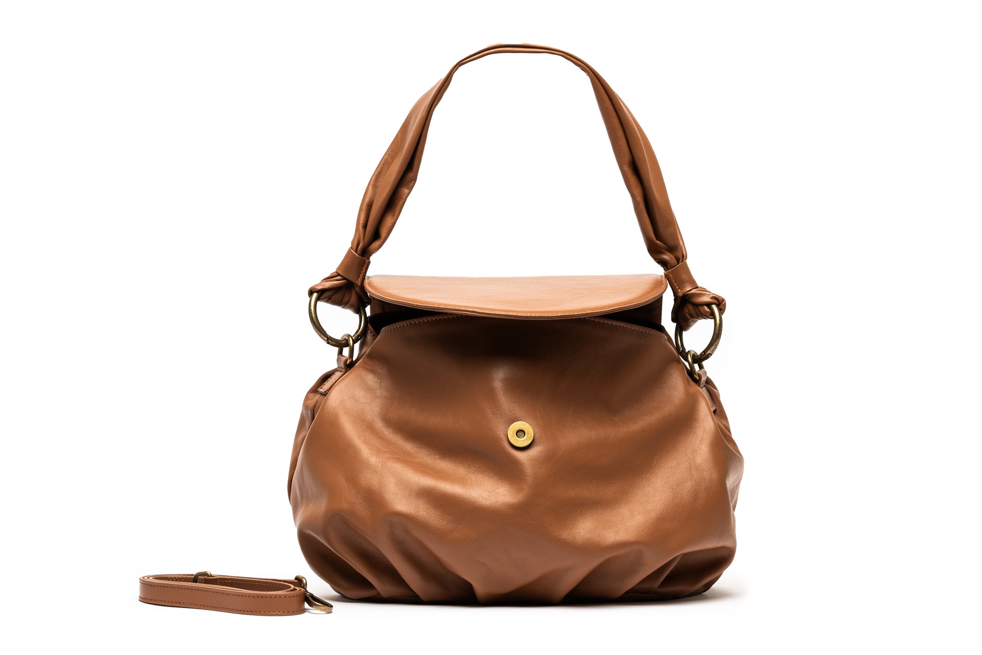 Bolsa de couro legítimo sofisticada caramelo a   tiracolo 