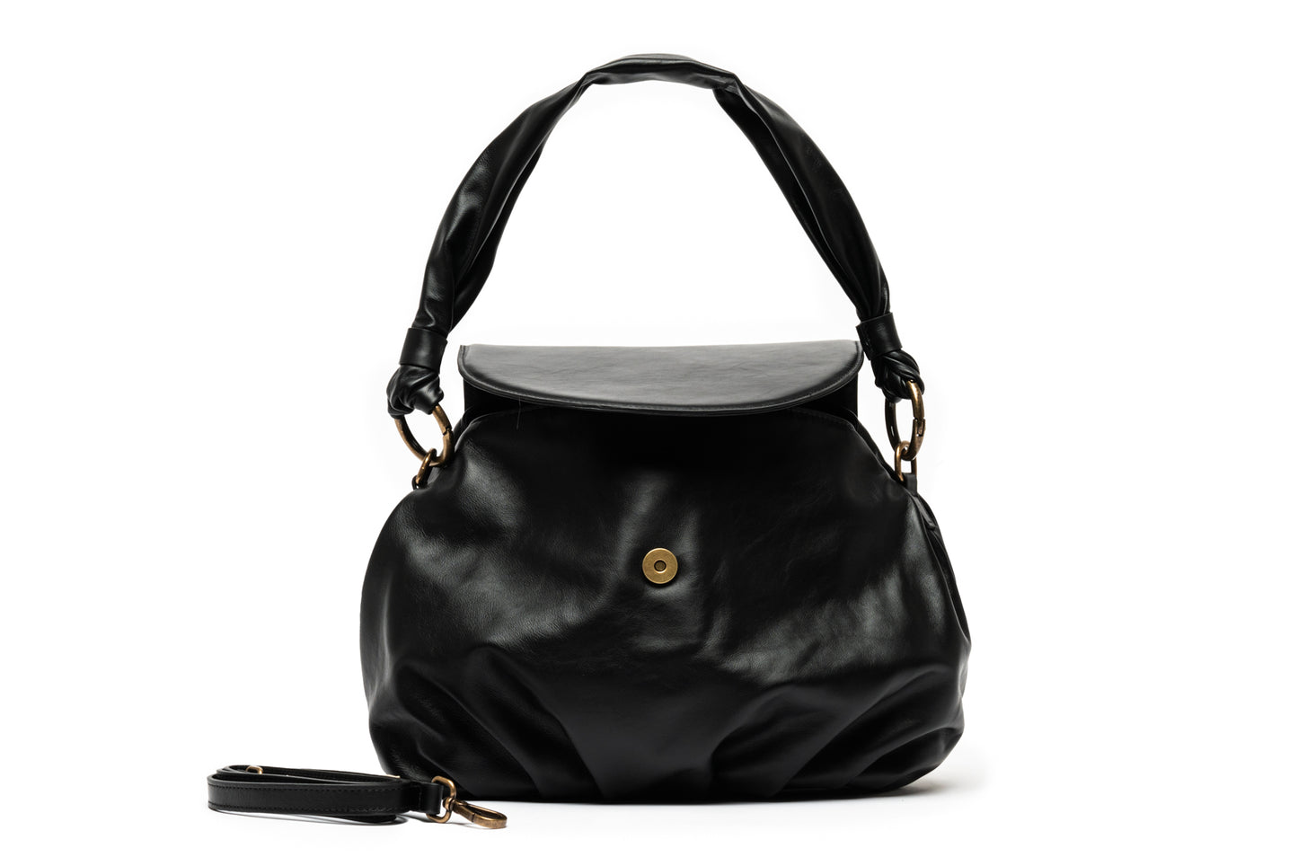 Bolsa artesanal feminina de couro preta 