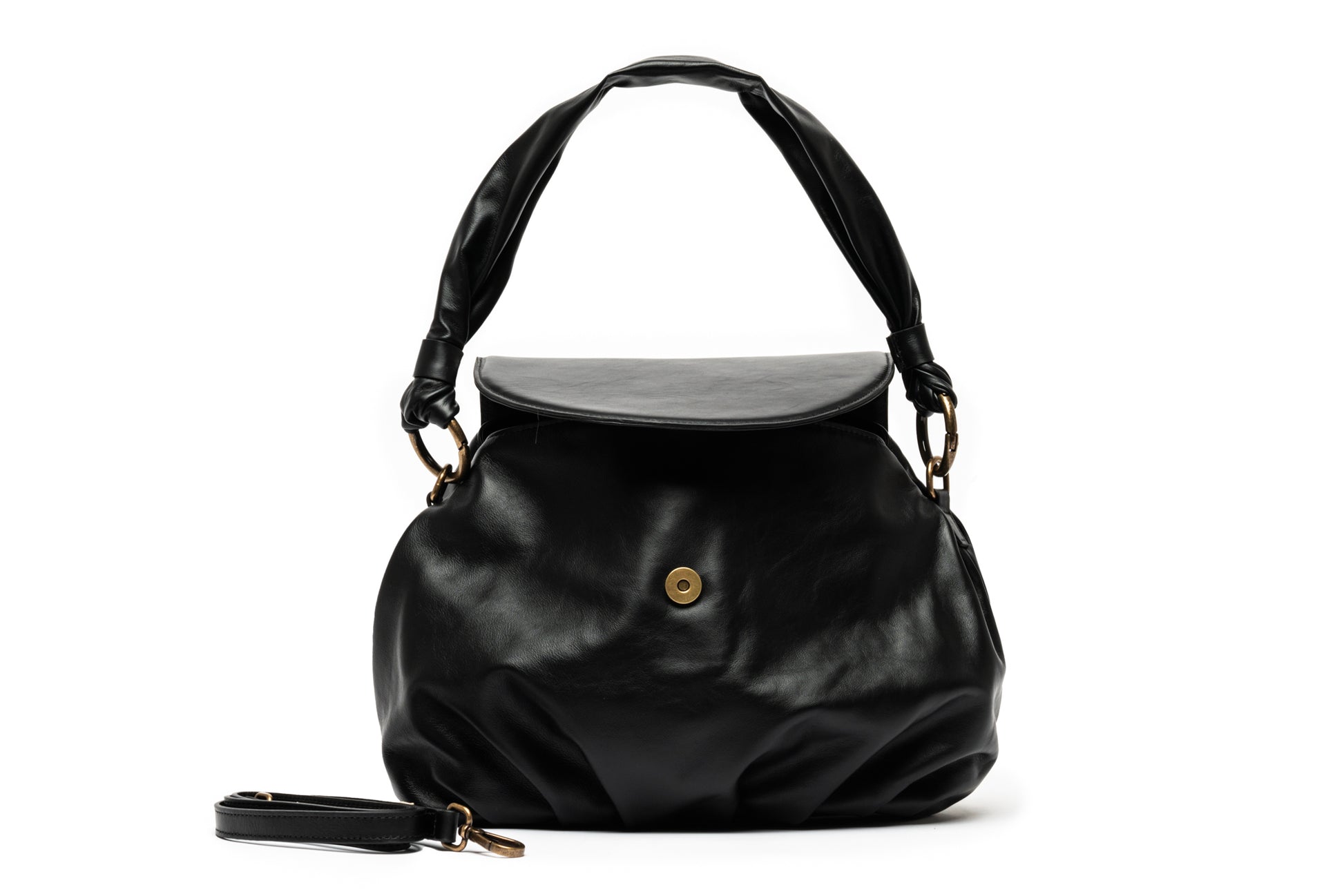 Bolsa artesanal feminina de couro preta 