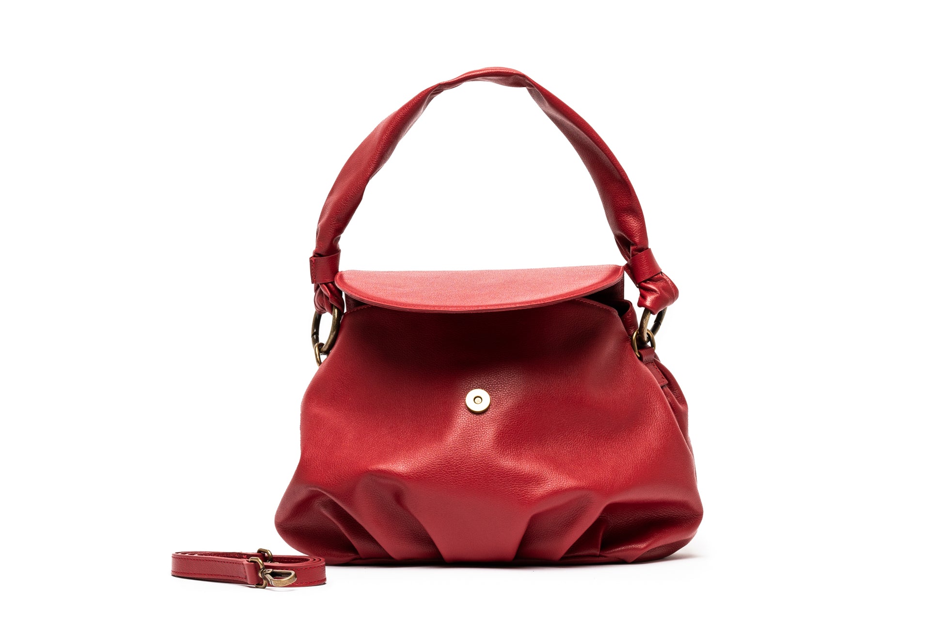 Bolsa de couro feminina vermelha a tiracolo