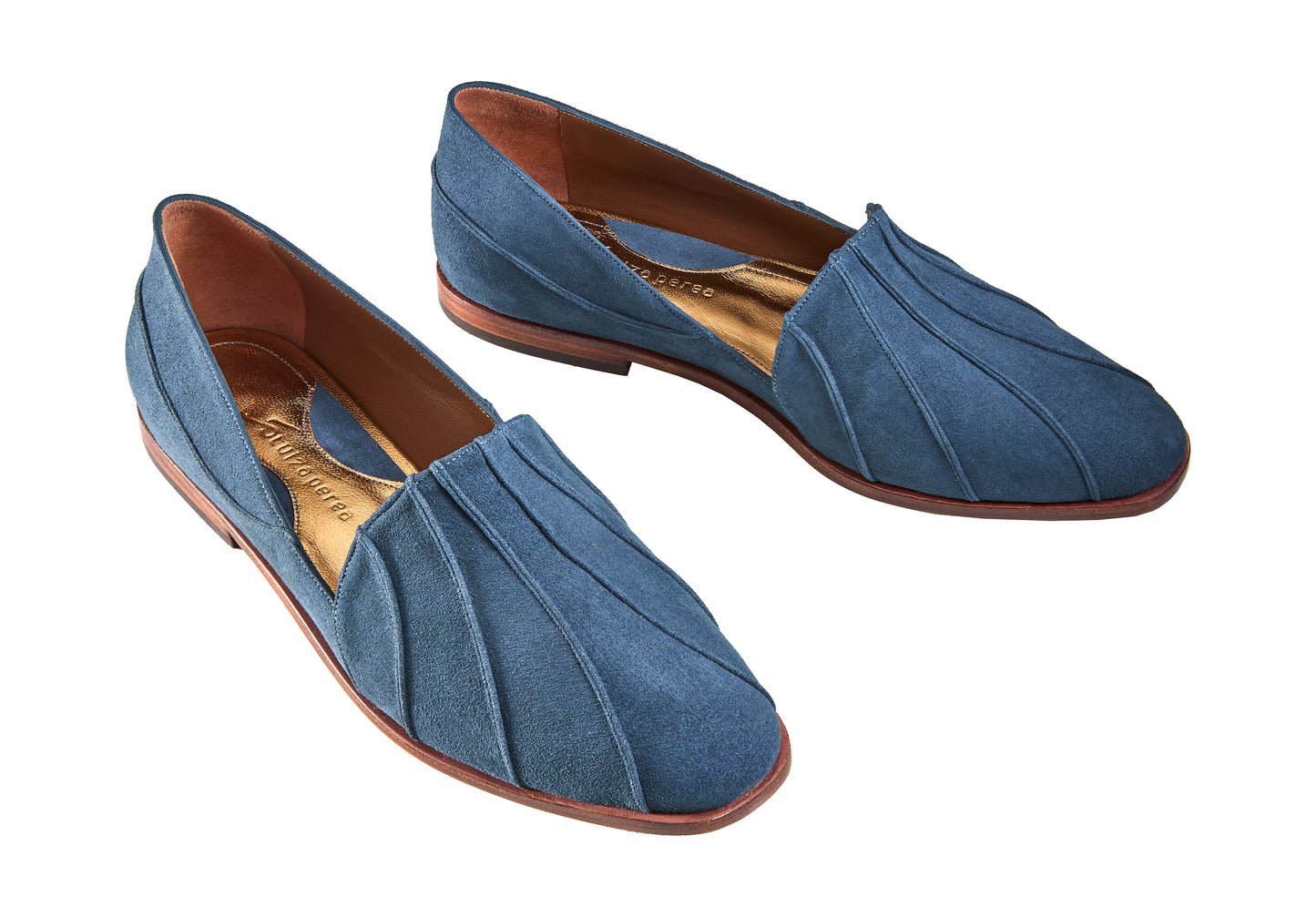 mocassim artesanal de couro azul