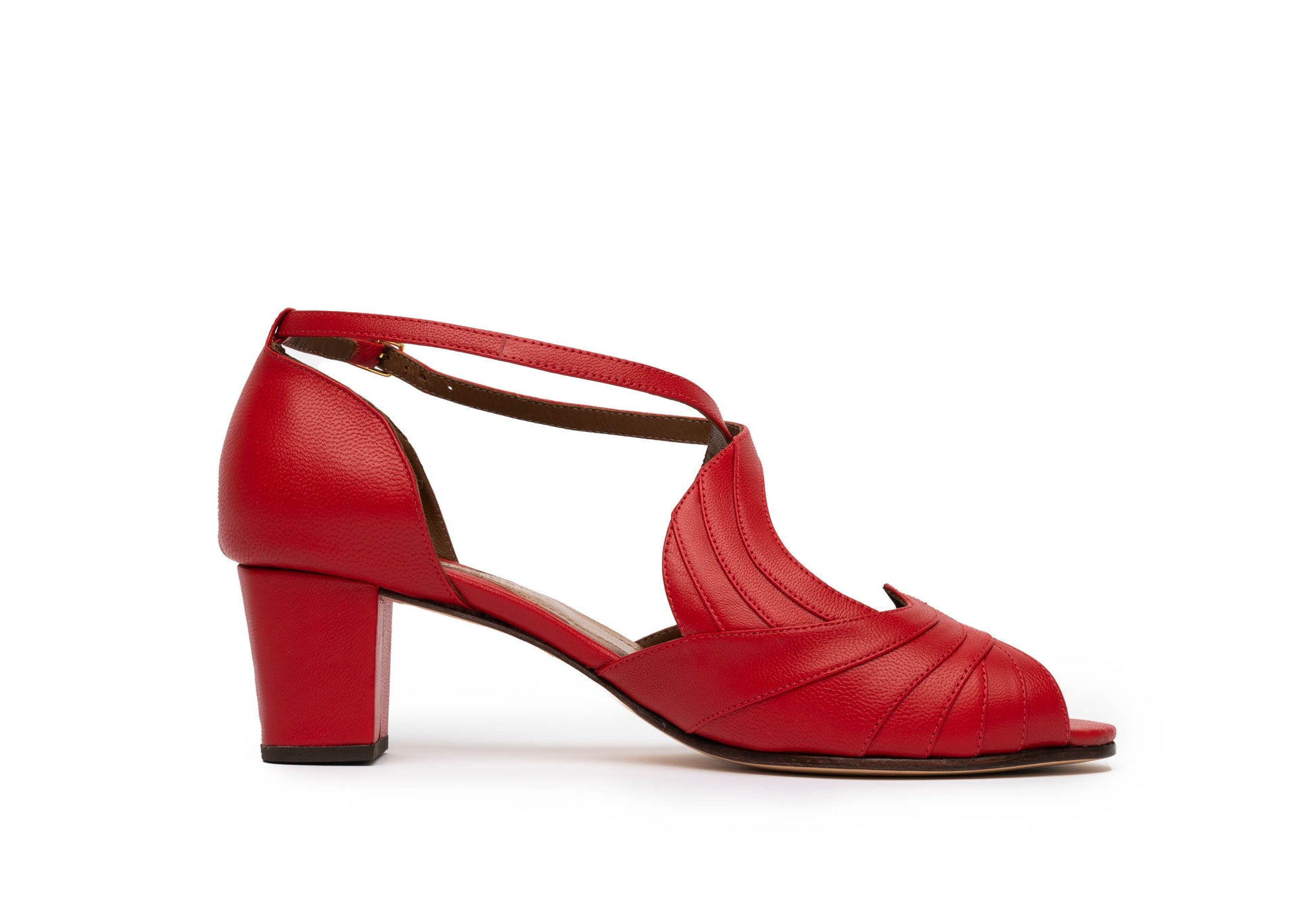 saltinho medio de couro vermelho