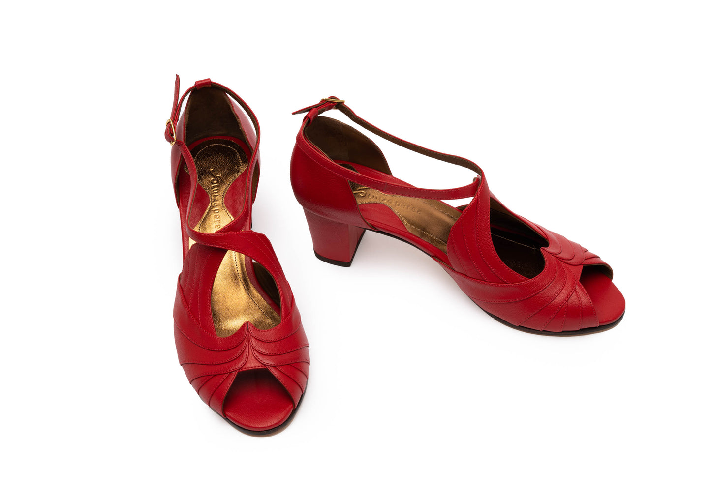 salto artesanal femino de couro vermelho
